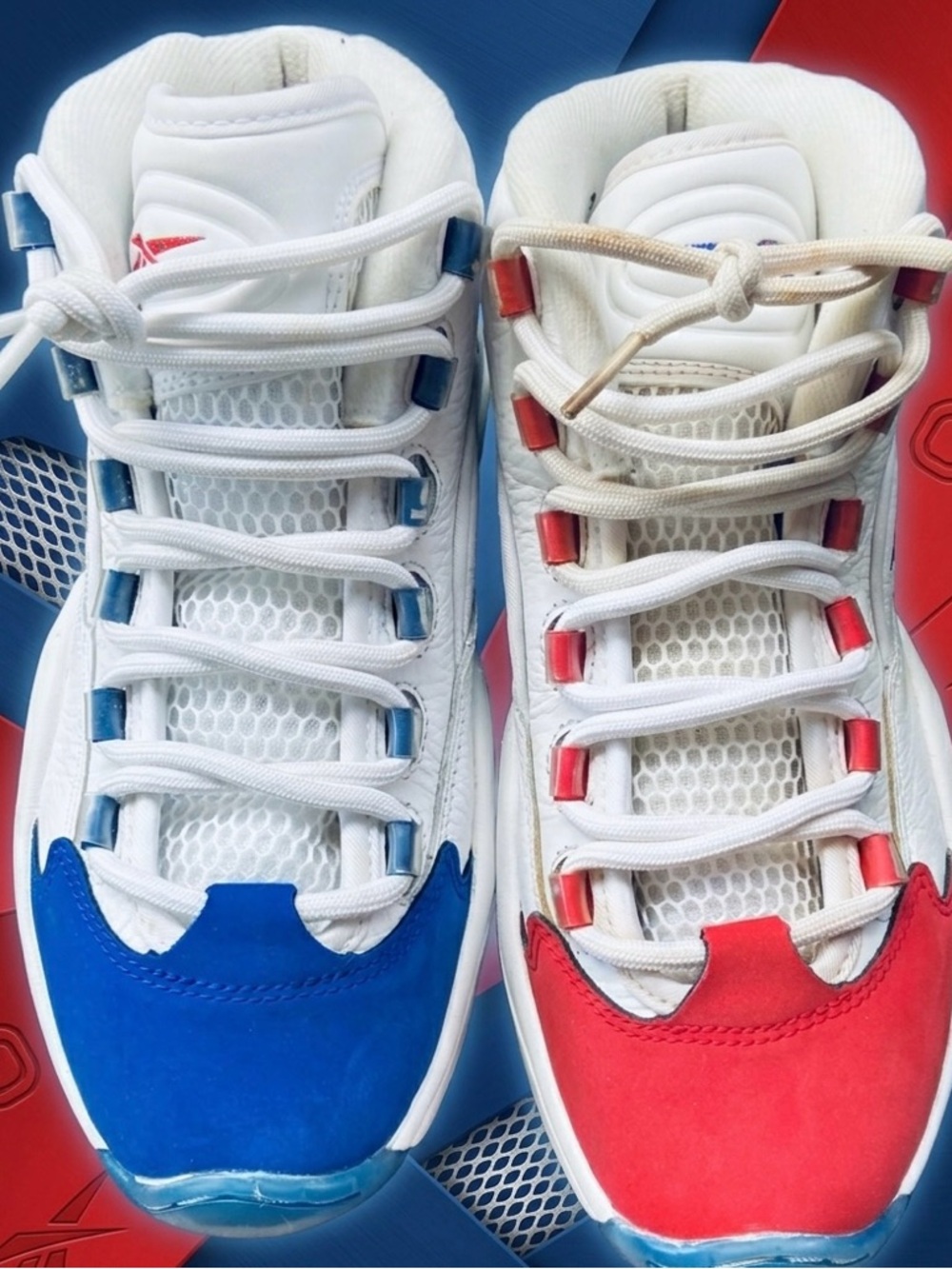 Reebok White Athletic Shoes with Blue & Red Accents